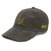 Casquette velours côtelé chat bleu marine détail de la broderie CHT'M Boutique