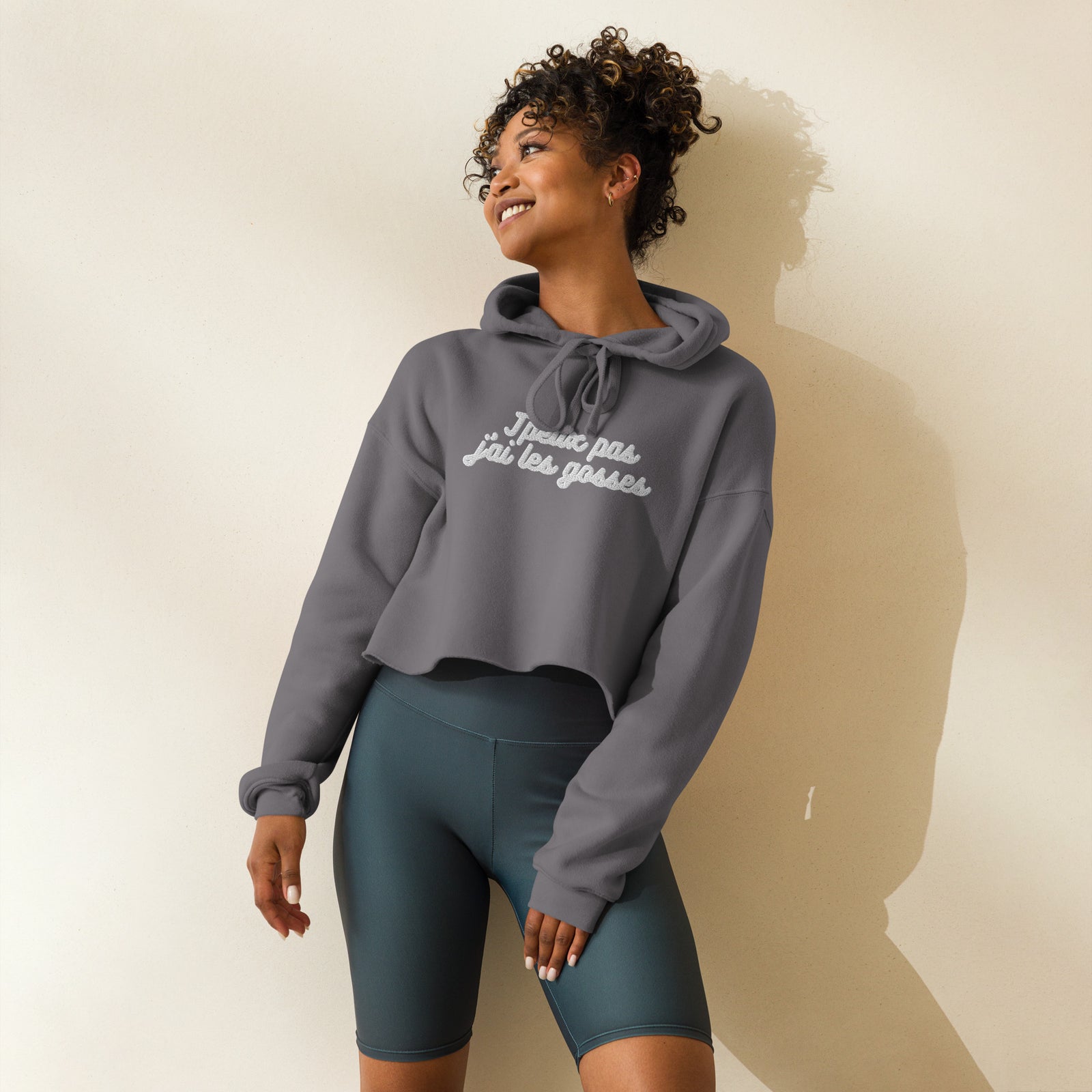 Sweat à Capuche Crop-Top - "J'peux pas j"ai les gosses"