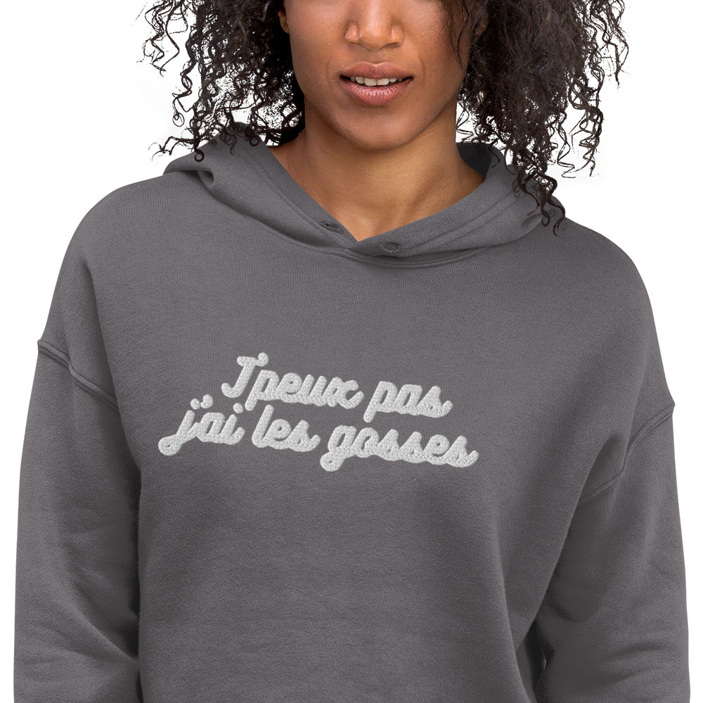 Sweat à Capuche Crop-Top - "J'peux pas j"ai les gosses"