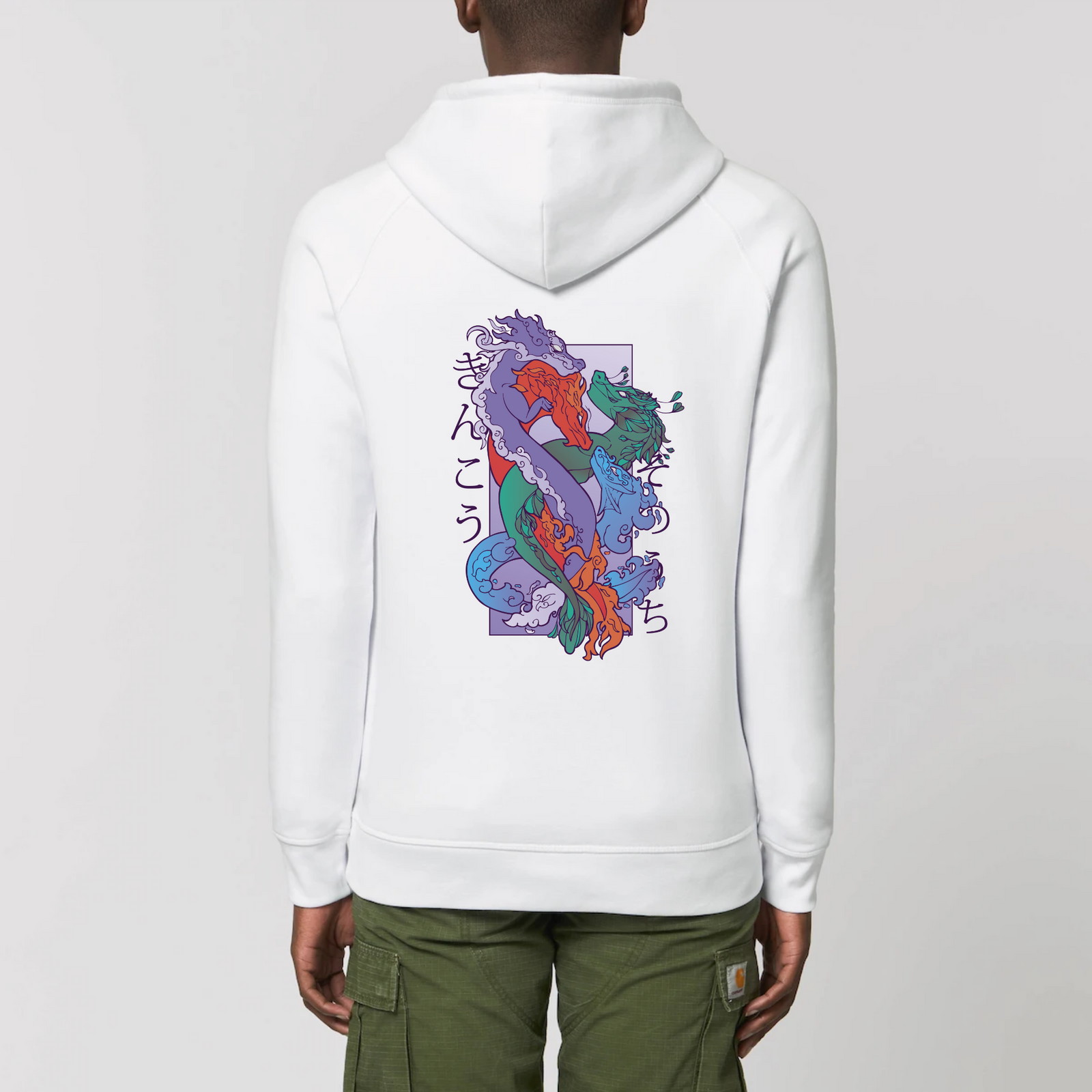 pull blanc dragons chinois dos