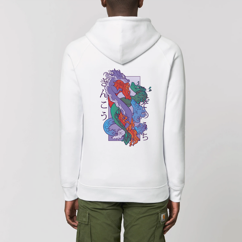 pull blanc dragons chinois dos