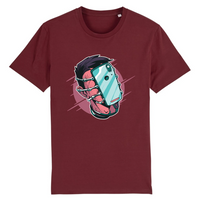 T-shirt geek original bordeaux en coton bio, design pop art addiction aux écrans