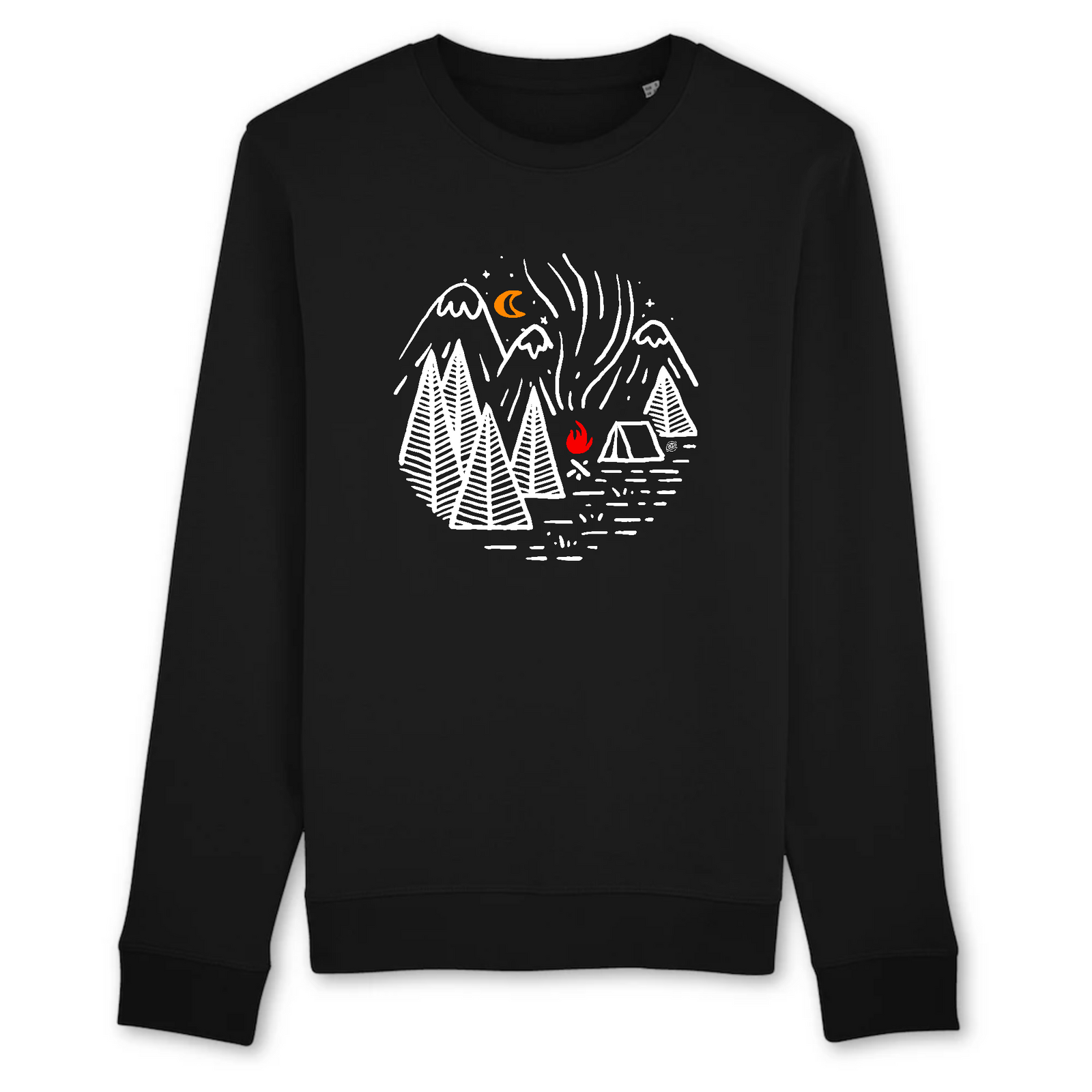 pull bbio noir avec un camp scout dans les montagnes