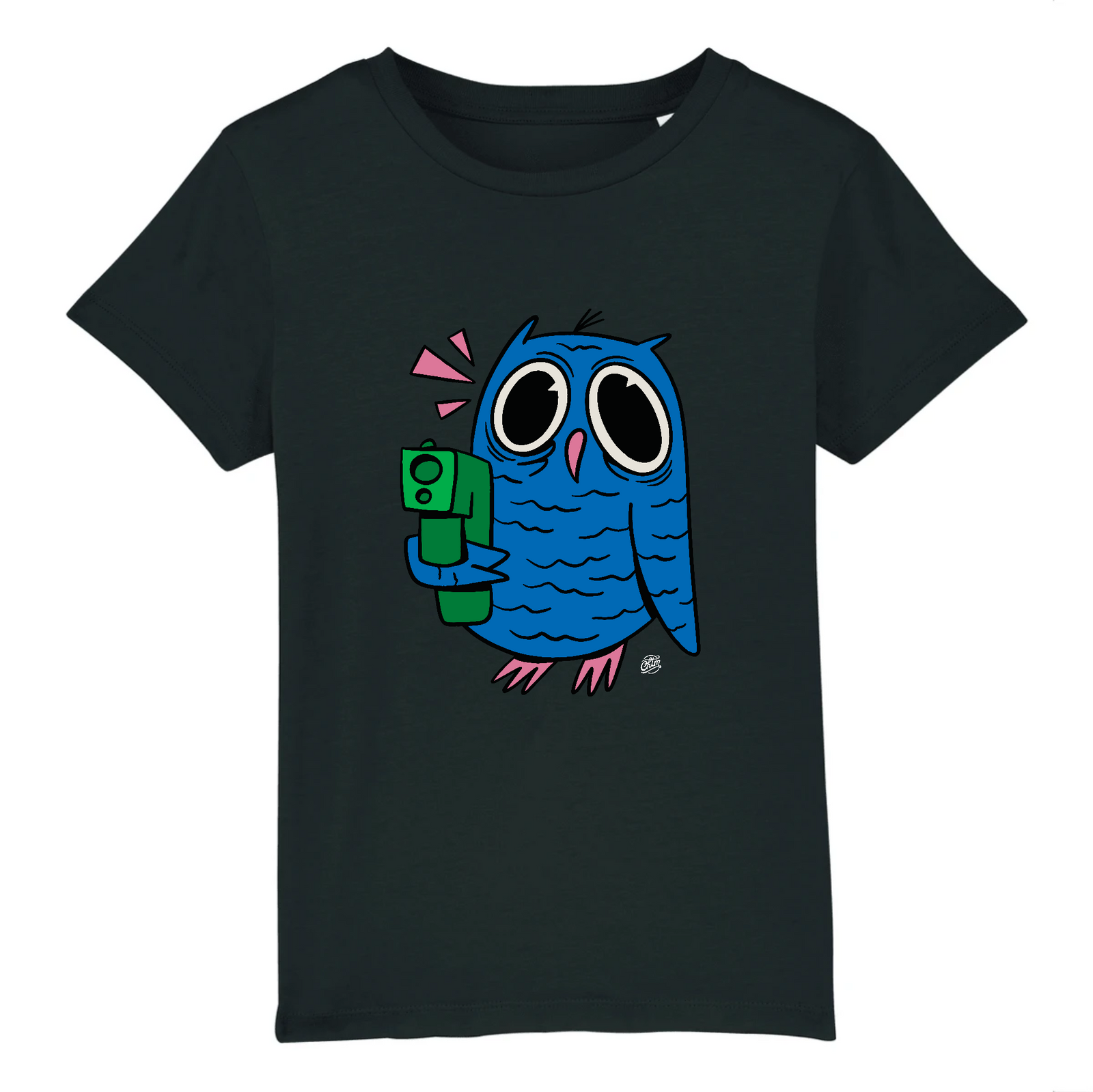 tshirt enfant humour original hibou avec un fusil vert