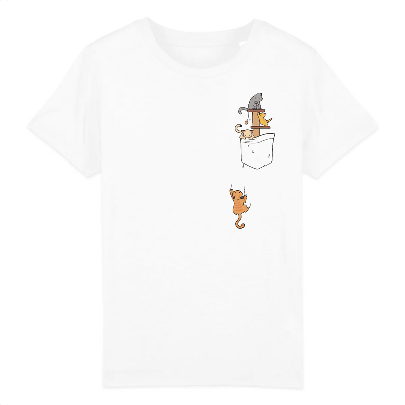 teeshirt blanc enfant chatons qui jouent dans la poche