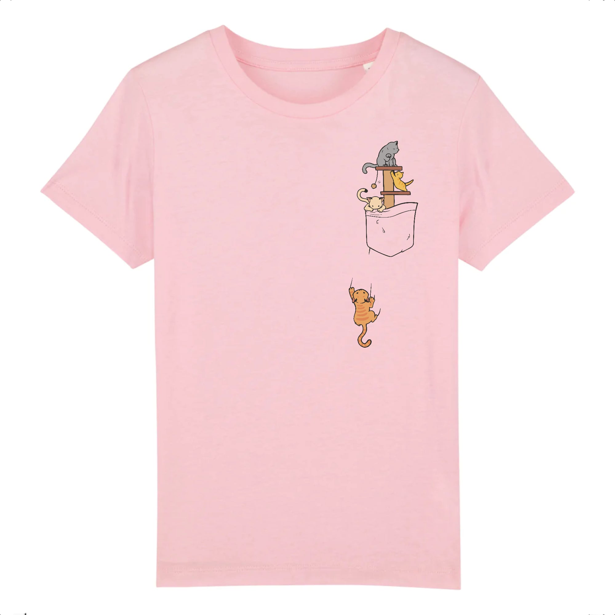 teeshirt rose enfant chatons qui jouent dans la poche