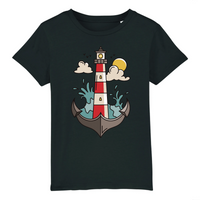 Teeshirt enfant avec un phare des vagues des nuages et un soleil