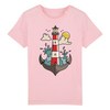 Tshirt enfant rose avec un phare des vagues des nuages et un soleil