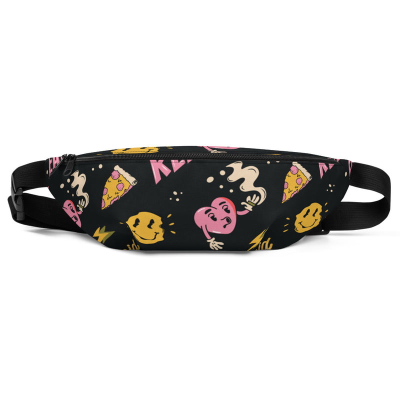 Sac banane cartoon rétro pizza smiley noir