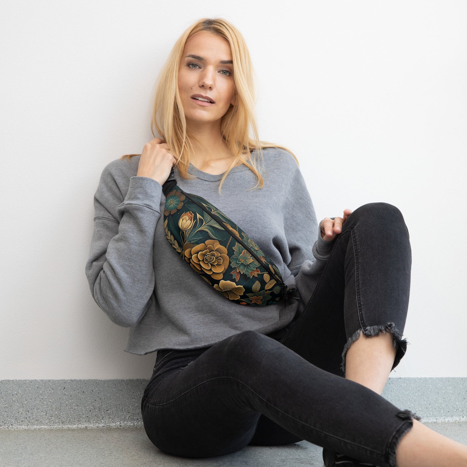 Sac banane femme floral baroque or et vert – vue 3