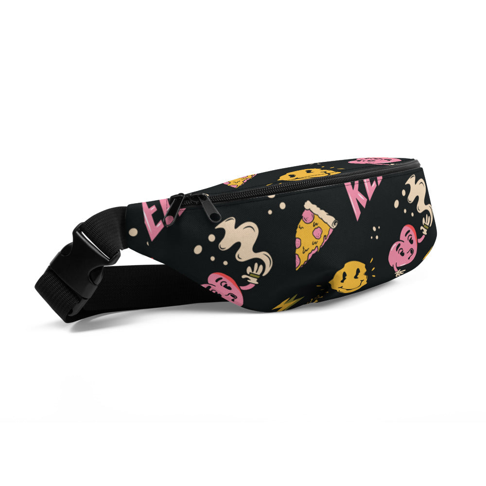 Sac banane cartoon rétro pizza smiley noir – vue 2