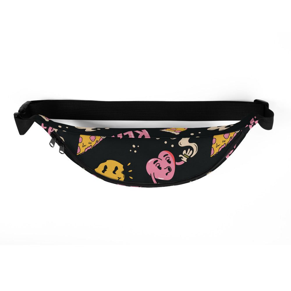 Sac banane cartoon rétro pizza smiley noir – vue 3