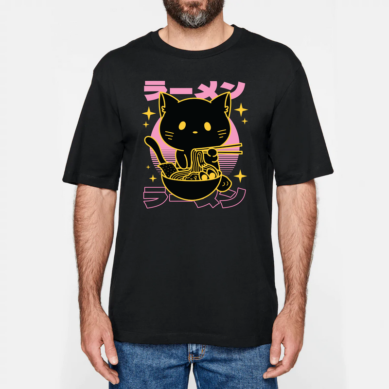 cat anime t shirt design japanese oversize jaune