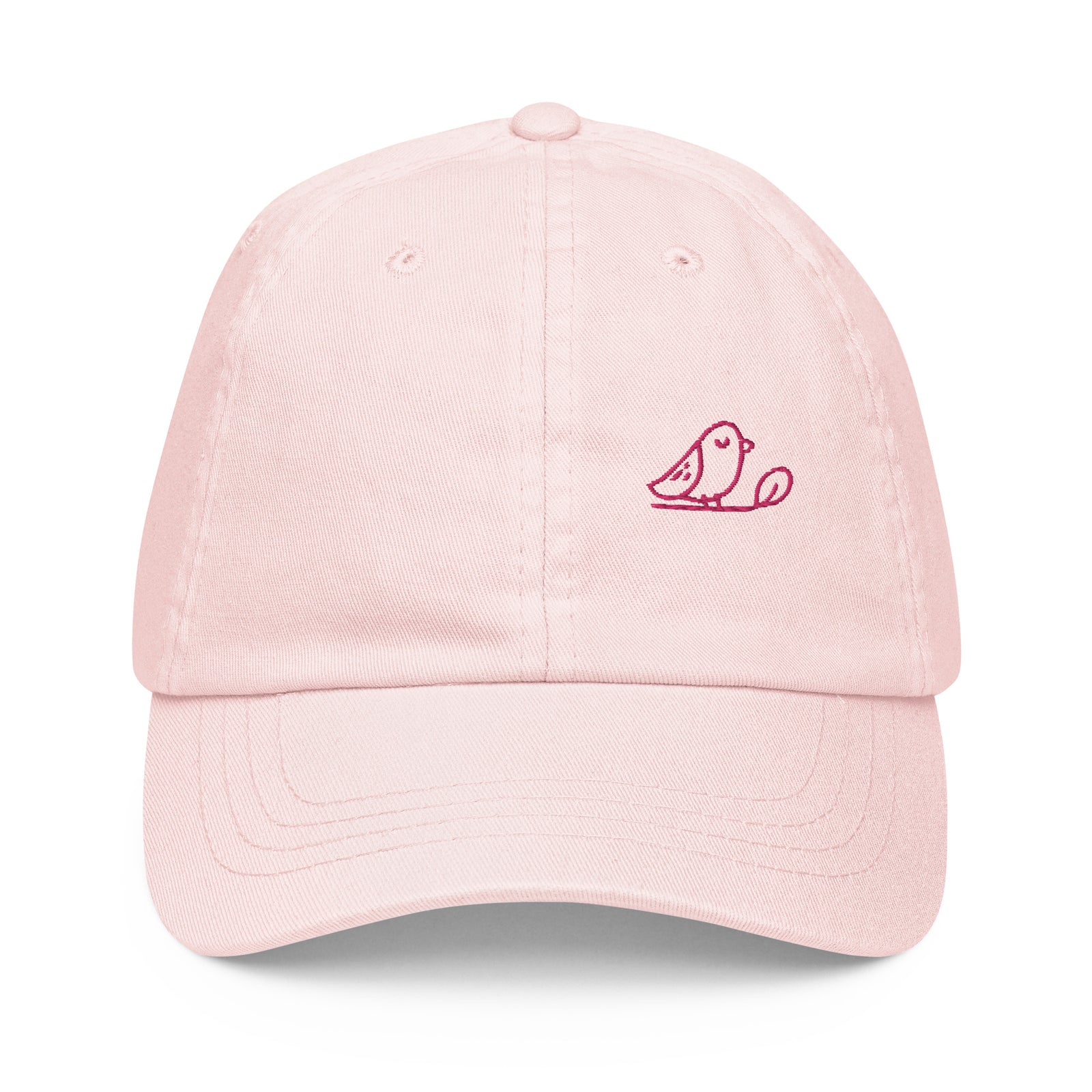 Casquette femme rose pastel avec broderie oiseau, vue de face