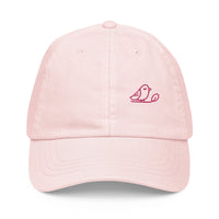 Casquette femme rose pastel avec broderie oiseau, vue de face