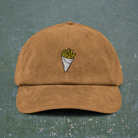 Casquette belge en velours côtelé brun avec frites brodées - vue de face