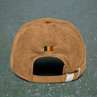 Casquette belge en velours côtelé brun - détail de la boucle réglable