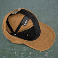 Casquette belge en velours côtelé brun - vue intérieure et bandeau en sergé de coton