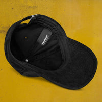 Casquette belge en velours côtelé noire - vue intérieure et bandeau en sergé de coton