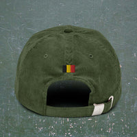 Casquette belge en velours côtelé olive avec drapeau belge brodé - vue de dos
