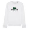 un pull blanc avec deux crocodiles lacoste qui font l amour avec ecrit j accoste
