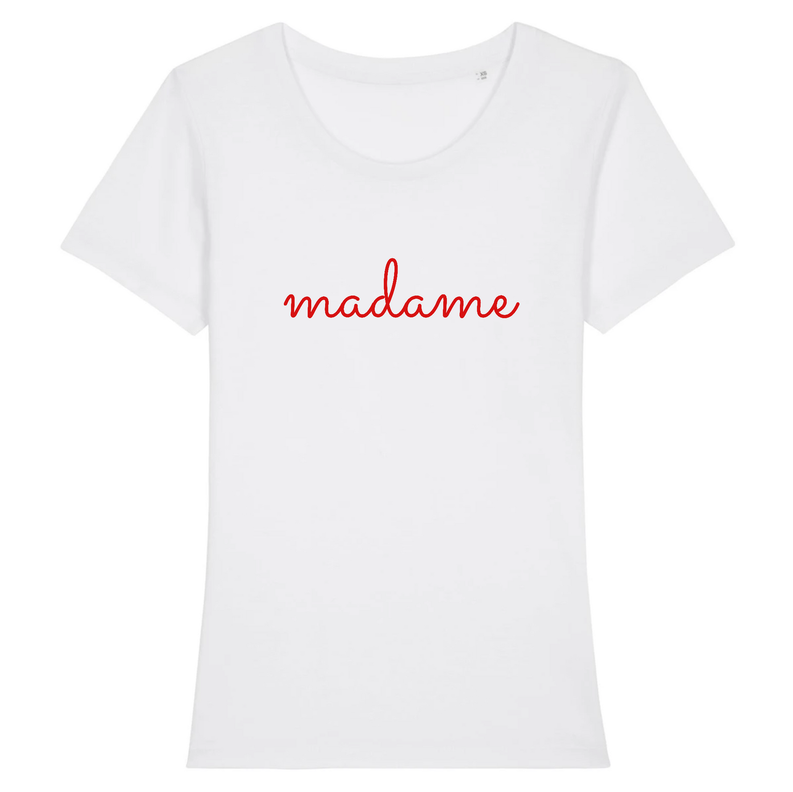 tshirt ecrit madame en rouge avec ecriture ecolier