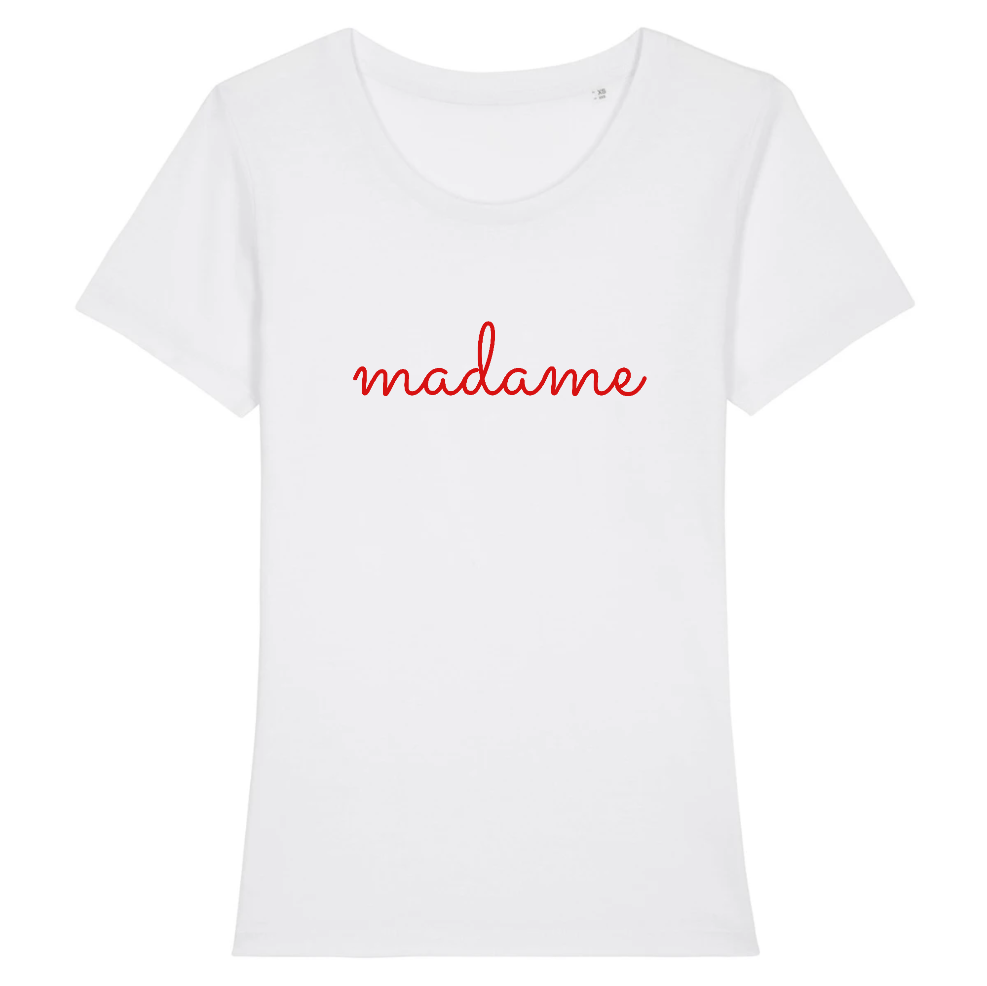 tshirt ecrit madame en rouge avec ecriture ecolier