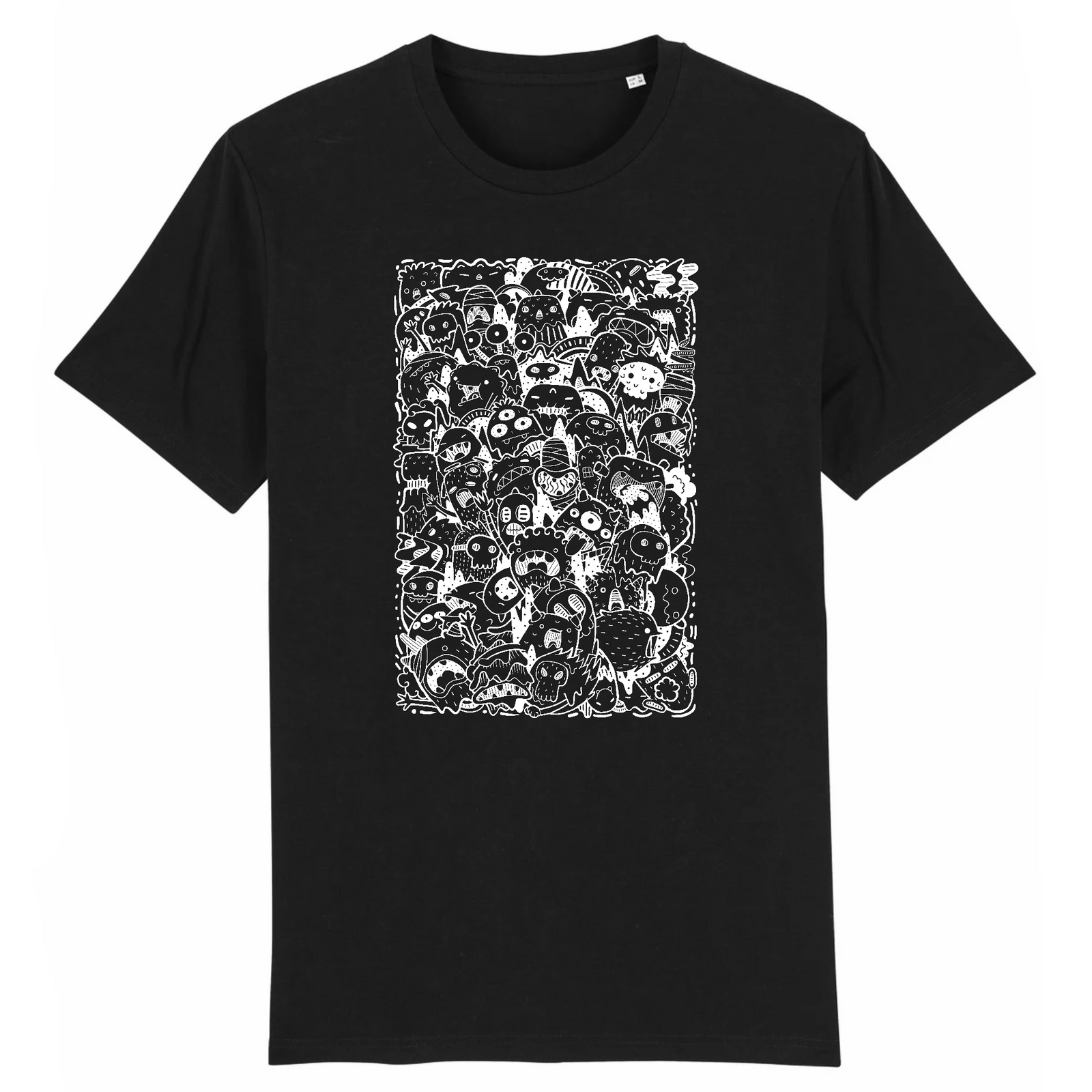 t shirt original avec des petits monstres en noir et blanc