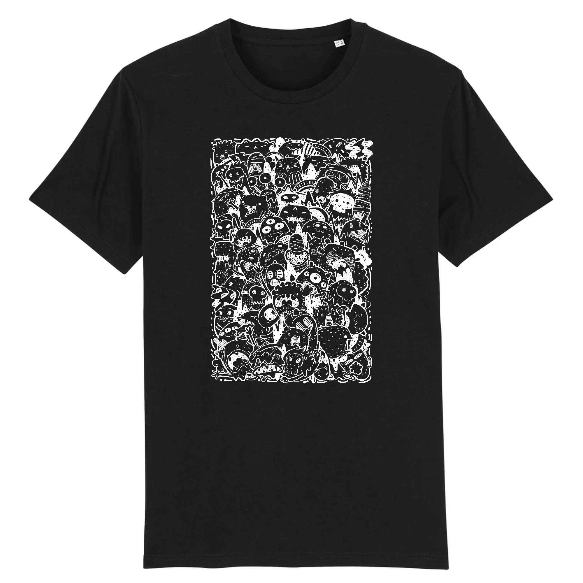 t shirt original avec des petits monstres en noir et blanc