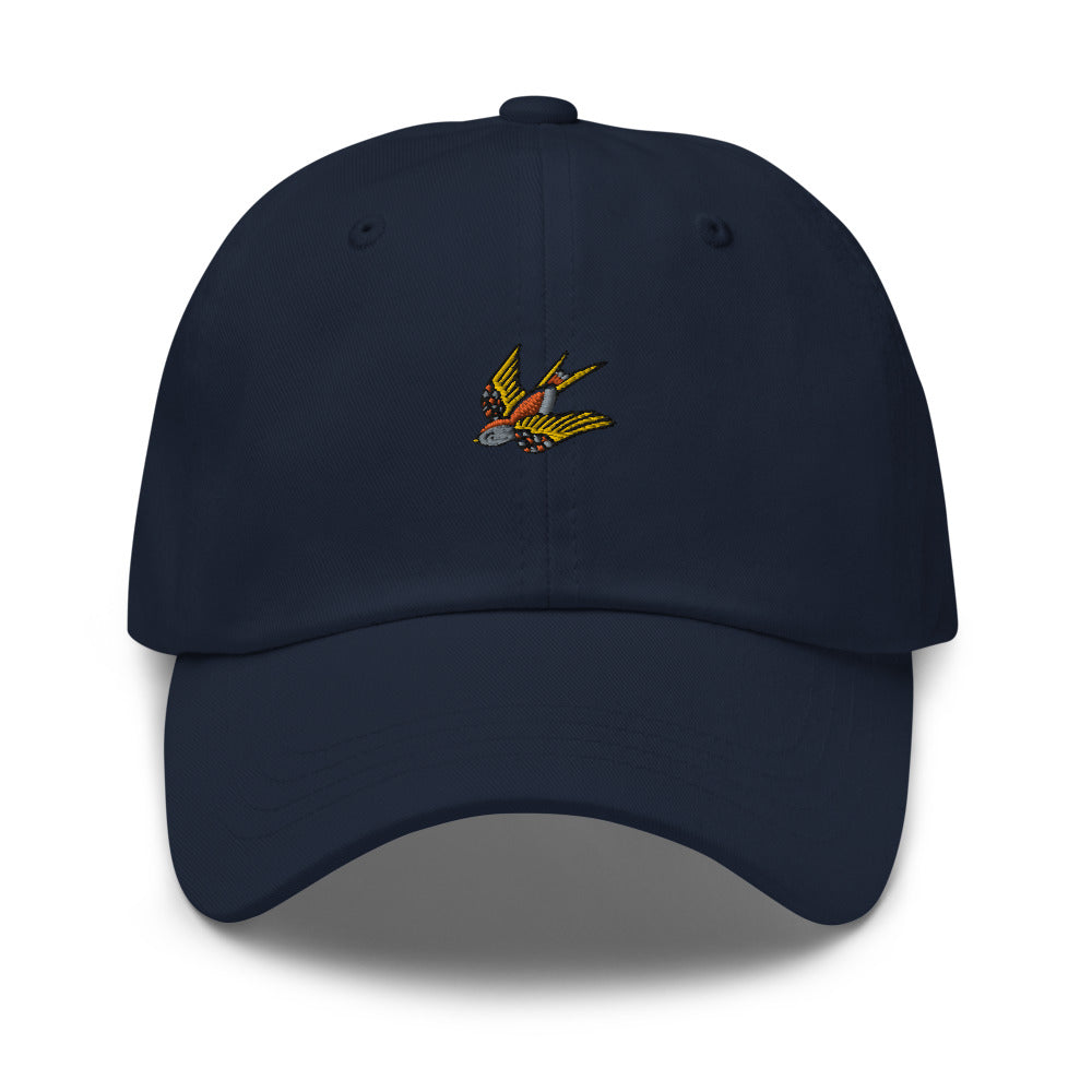 Casquette baseball hirondelle noir gros plan sur le tissu CHT'M Boutique