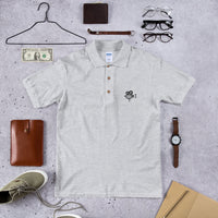 Polo brodé Caméra vintage gris sport, coupe décontractée