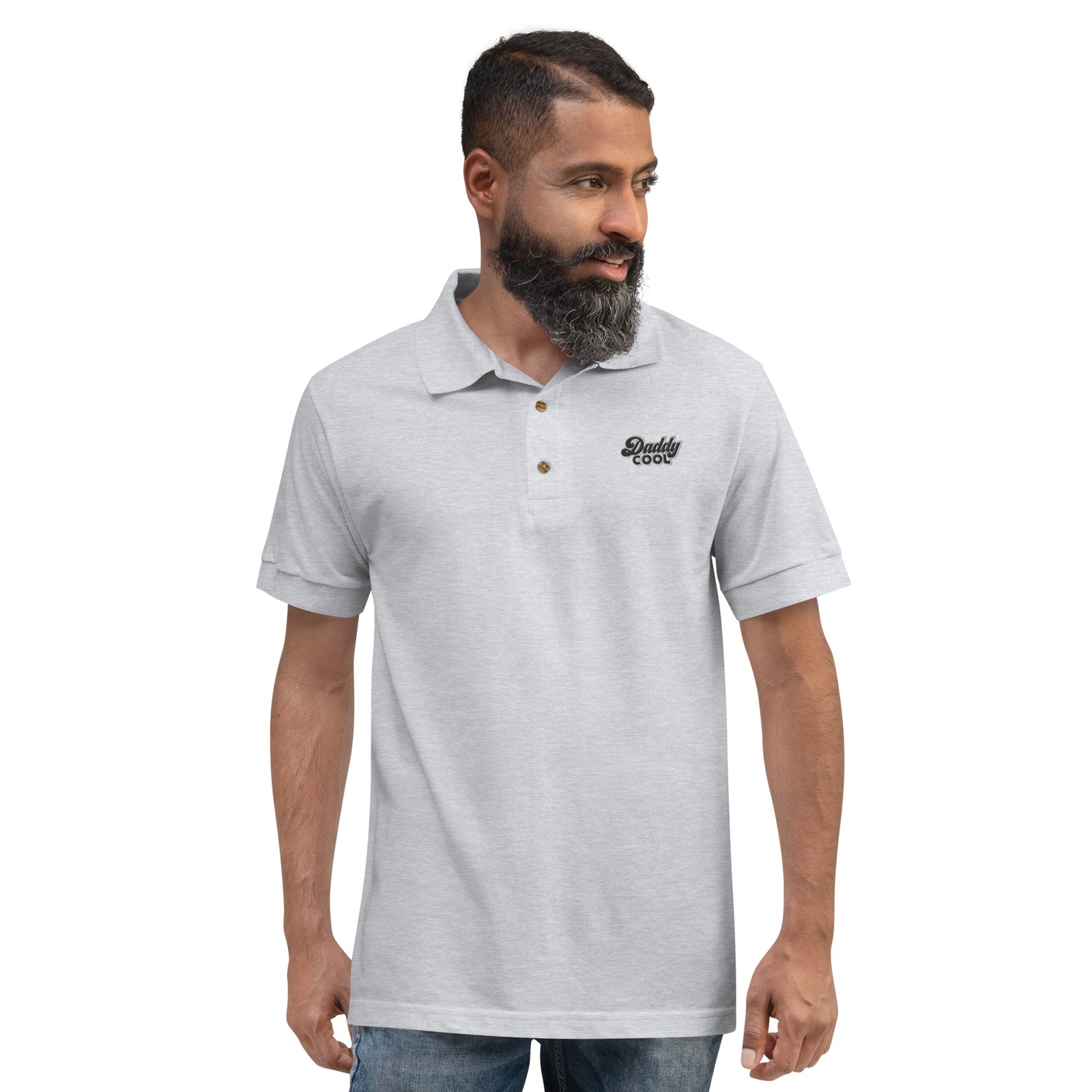 Polo brodé Daddy Cool gris sport, cadeau papa original