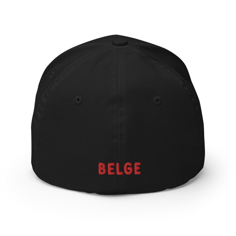 Dos fermé de la casquette belge Flexfit noire, sans réglage ni snapback