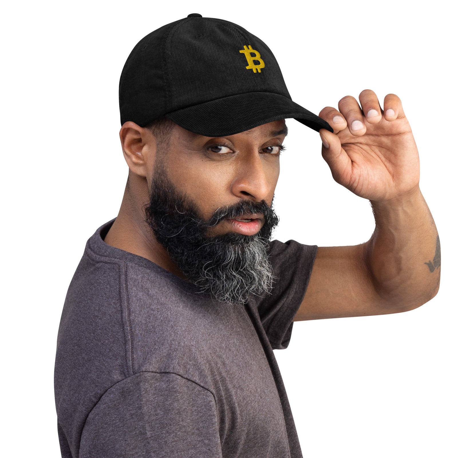 Casquette Crypto Velours Brodée « Bitcoin » – Logo Doré