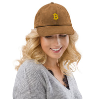 Casquette Crypto Velours Brodée « Bitcoin » – Logo Doré