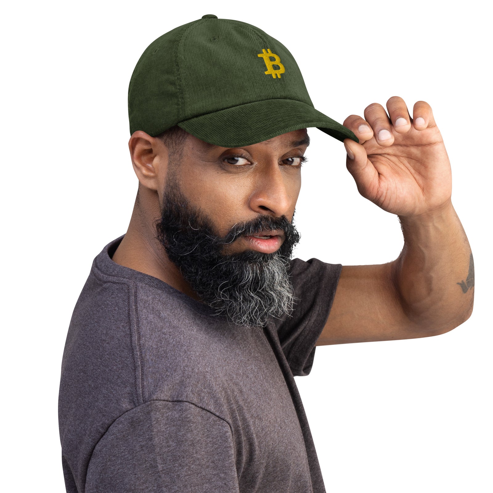Casquette Crypto Velours Brodée « Bitcoin » – Logo Doré