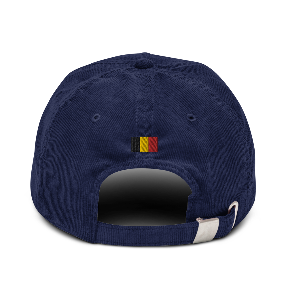 Casquette belge en velours côtelé noire avec drapeau belge brodé - vue de dos