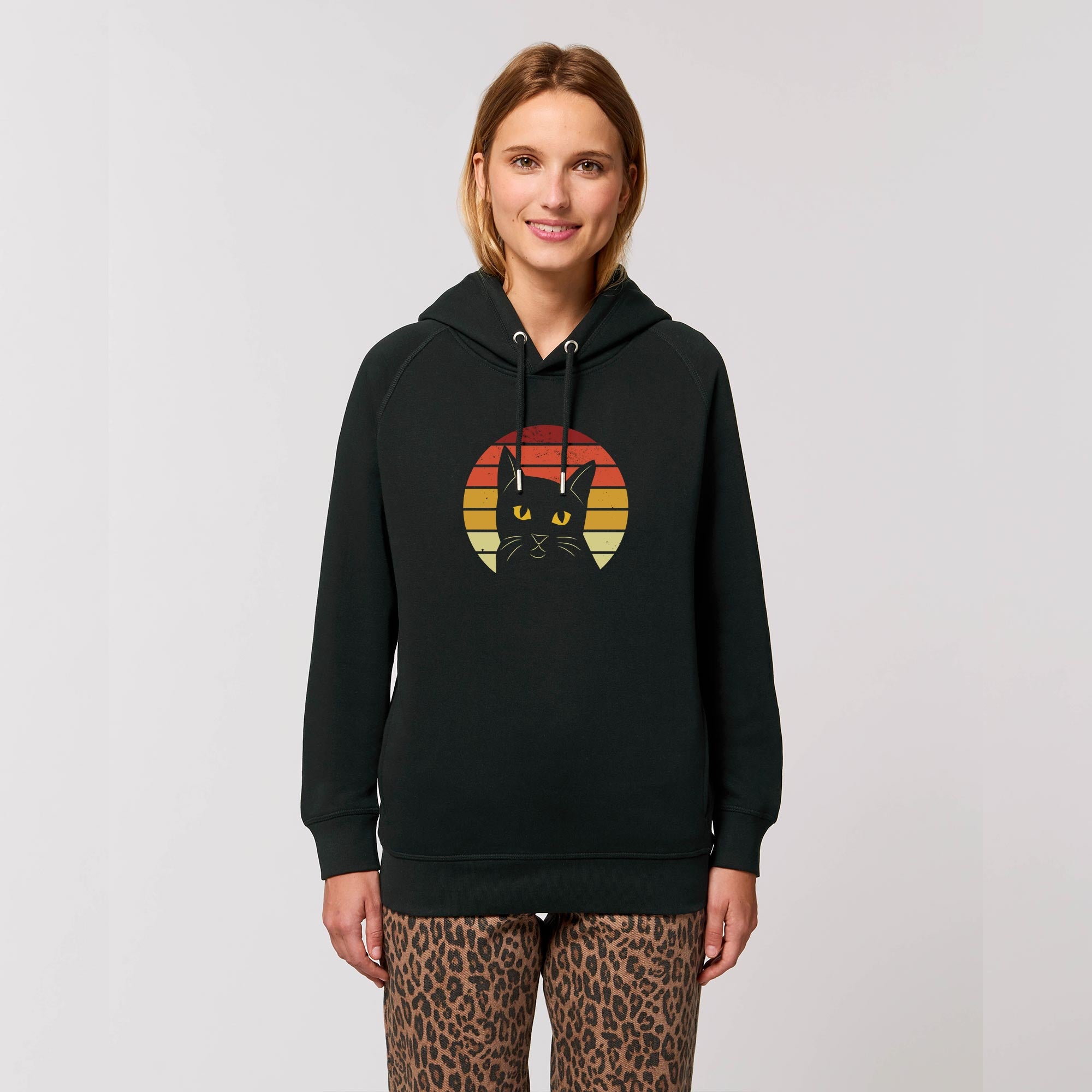hoodie bio femme chat noir vintage
