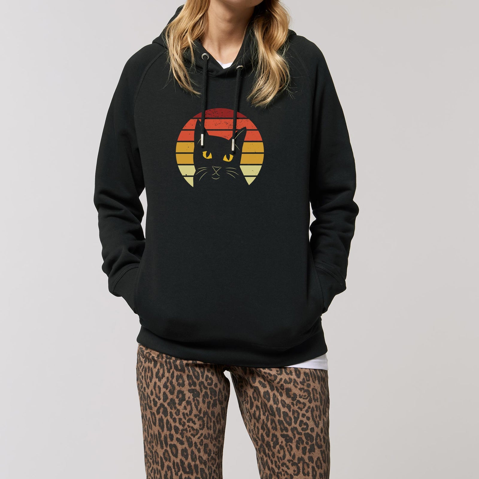 pull a capuche bio femme chat vintage