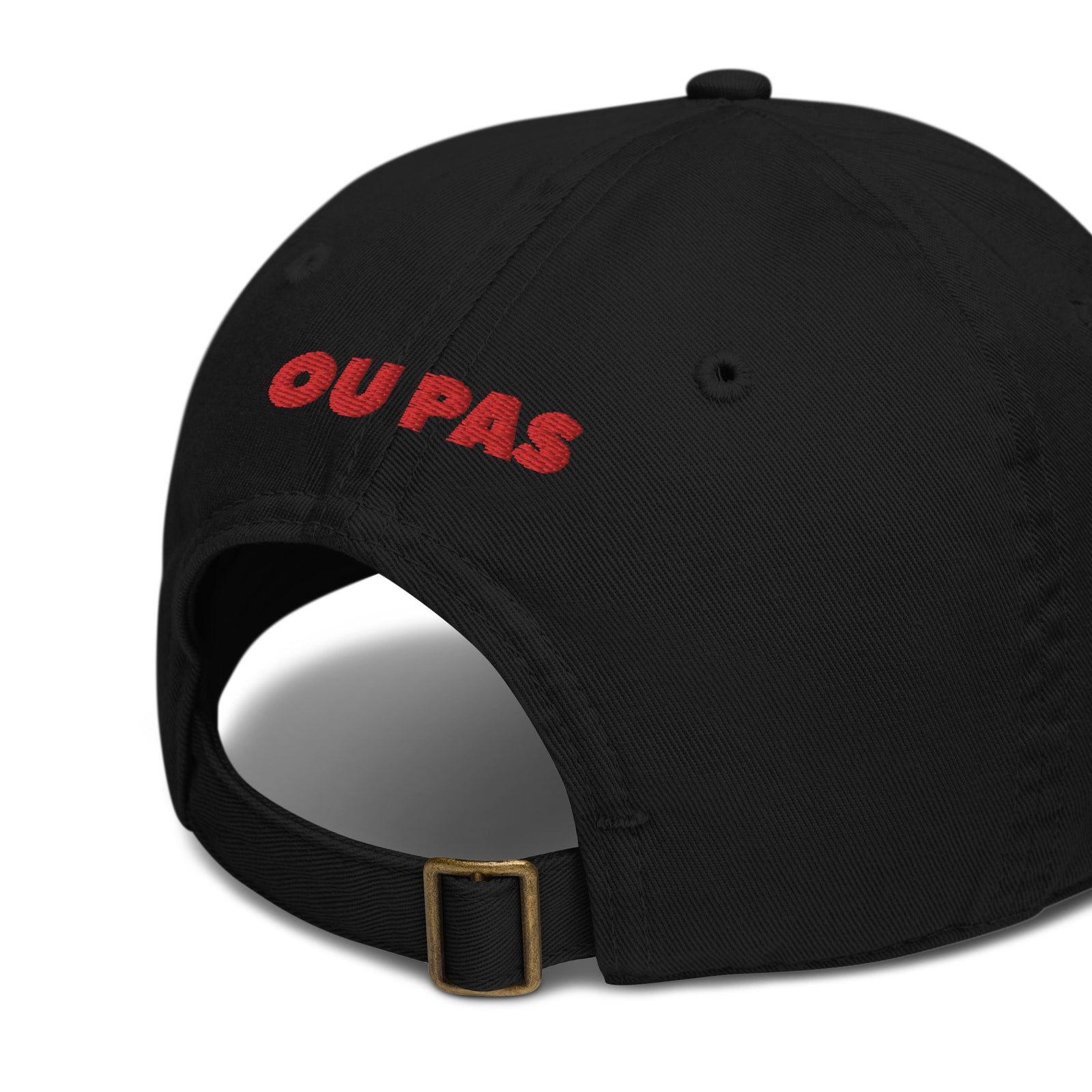 Casquette baseball bio discret noir détail de la broderie CHT'M Boutique