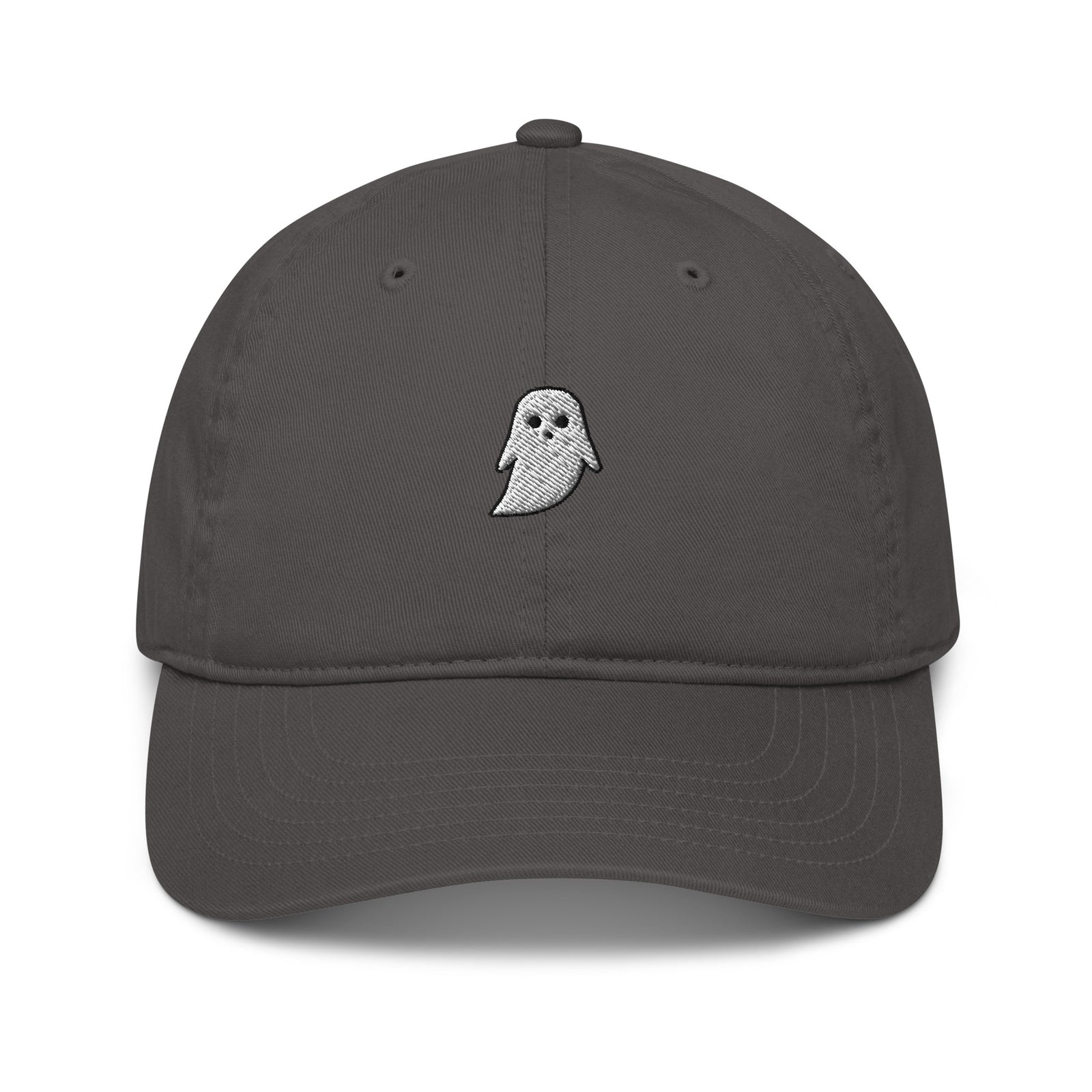 Casquette baseball bio black ghost noir détail de la broderie CHT'M Boutique