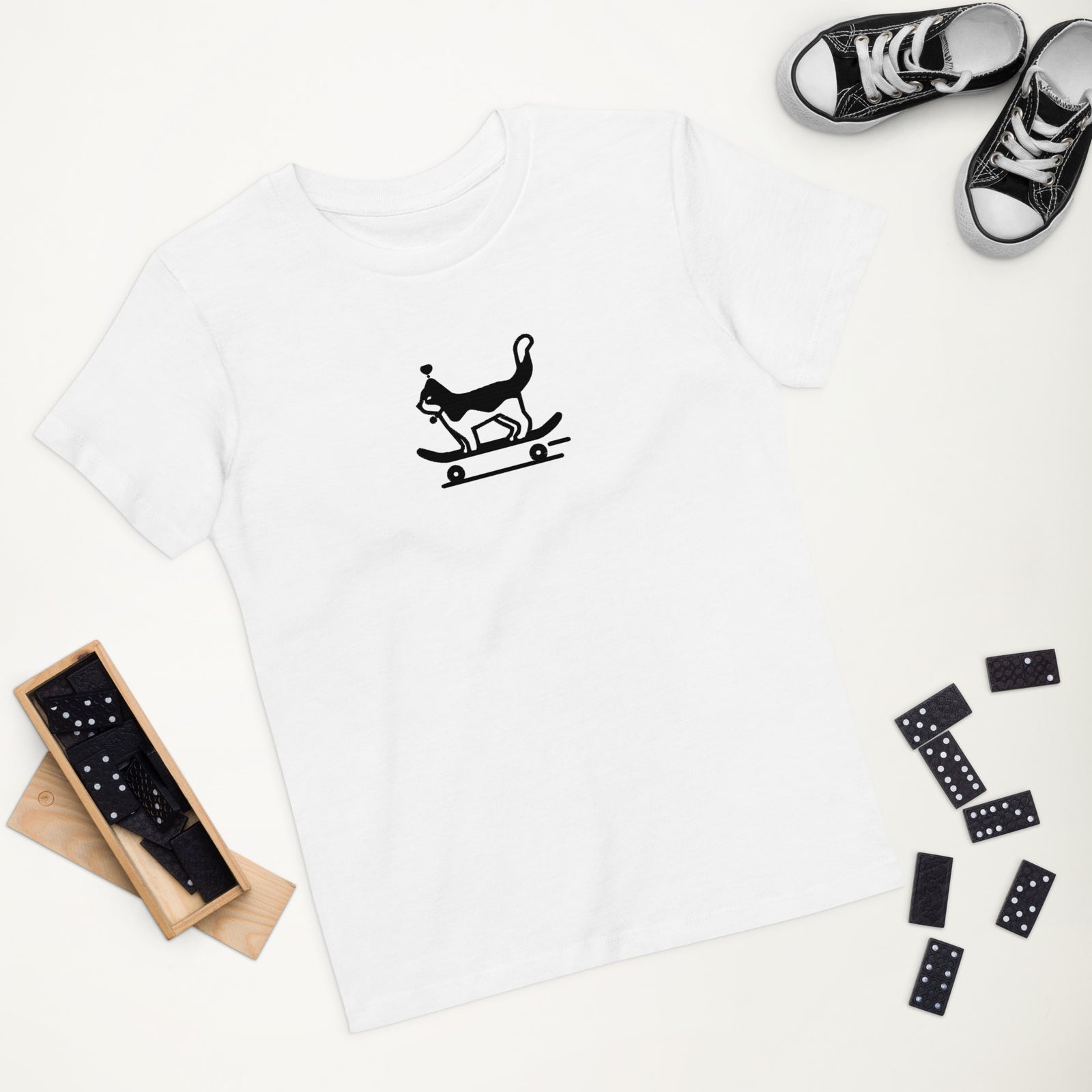 T-shirt enfant brodé - Funny cat skate