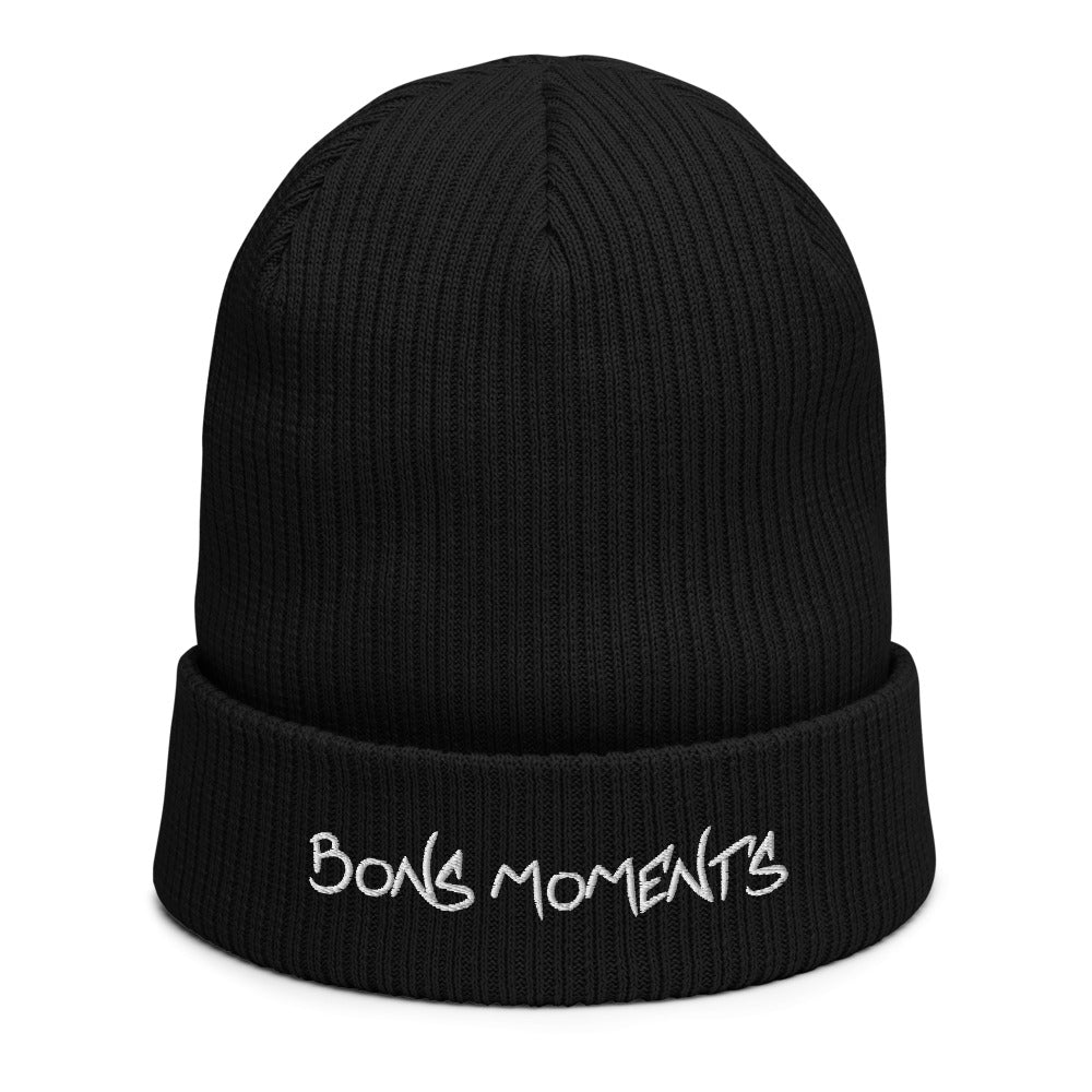 Bonnet côtelé bio - "BONS MOMENTS"