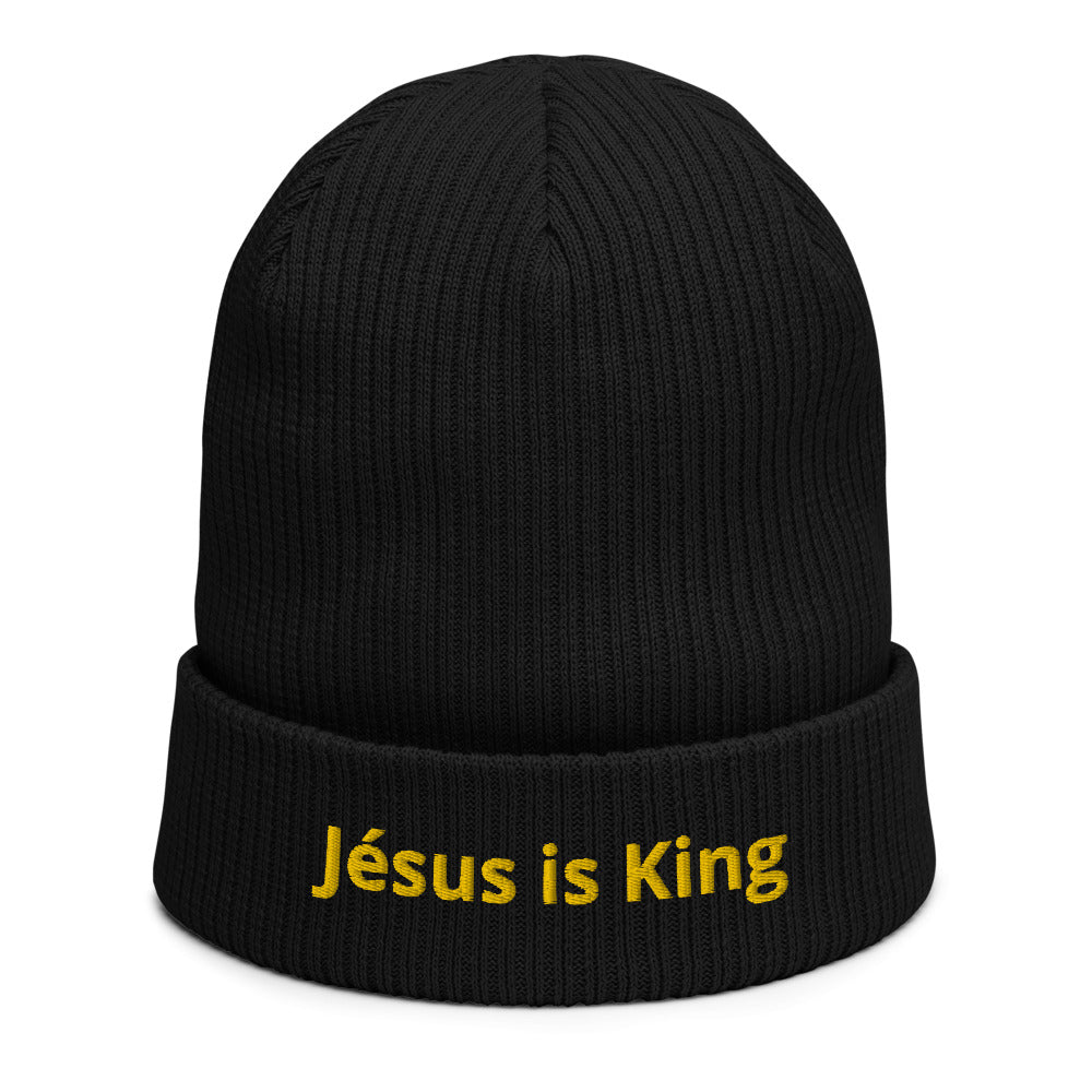 Bonnet côtelé bio - "JESUS IS KING"