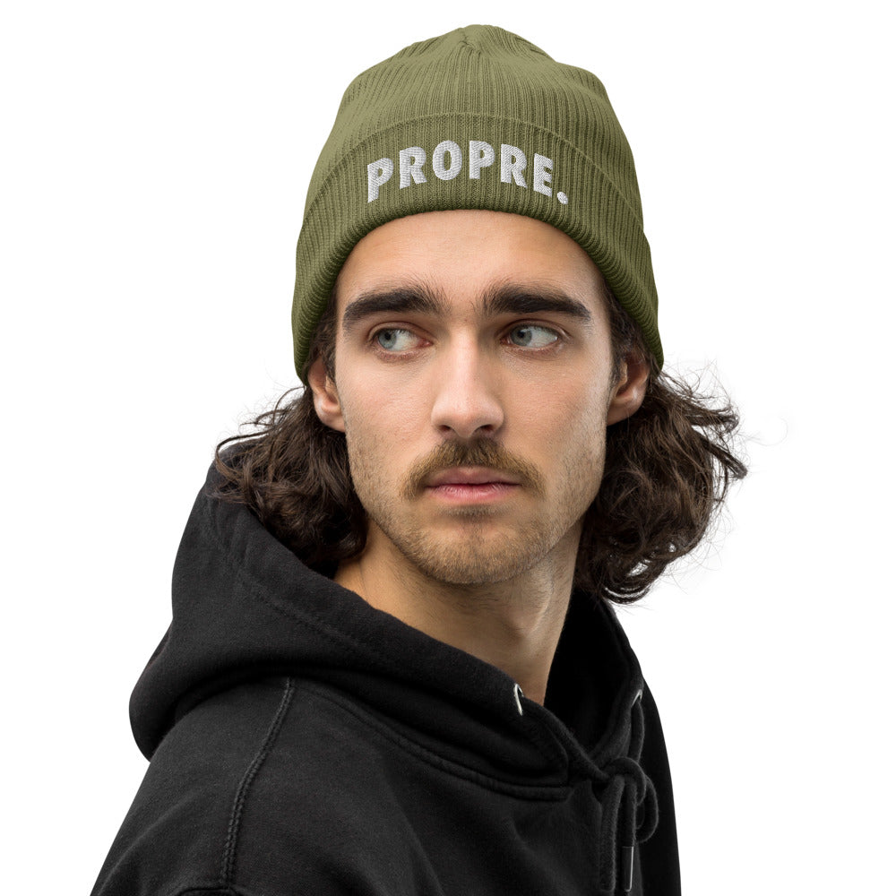 Bonnet côtelé bio - "PROPRE"