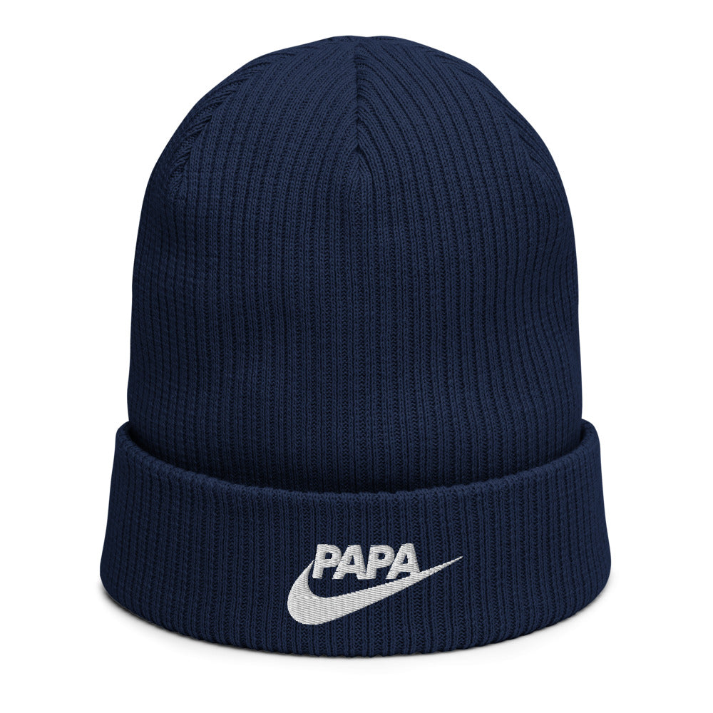 Bonnet côtelé bio - "PARODIE NIKE "PAPA JUST DO IT"