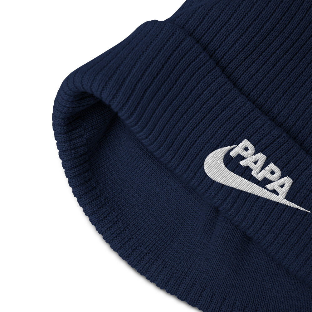 Bonnet côtelé bio - "PARODIE NIKE "PAPA JUST DO IT"