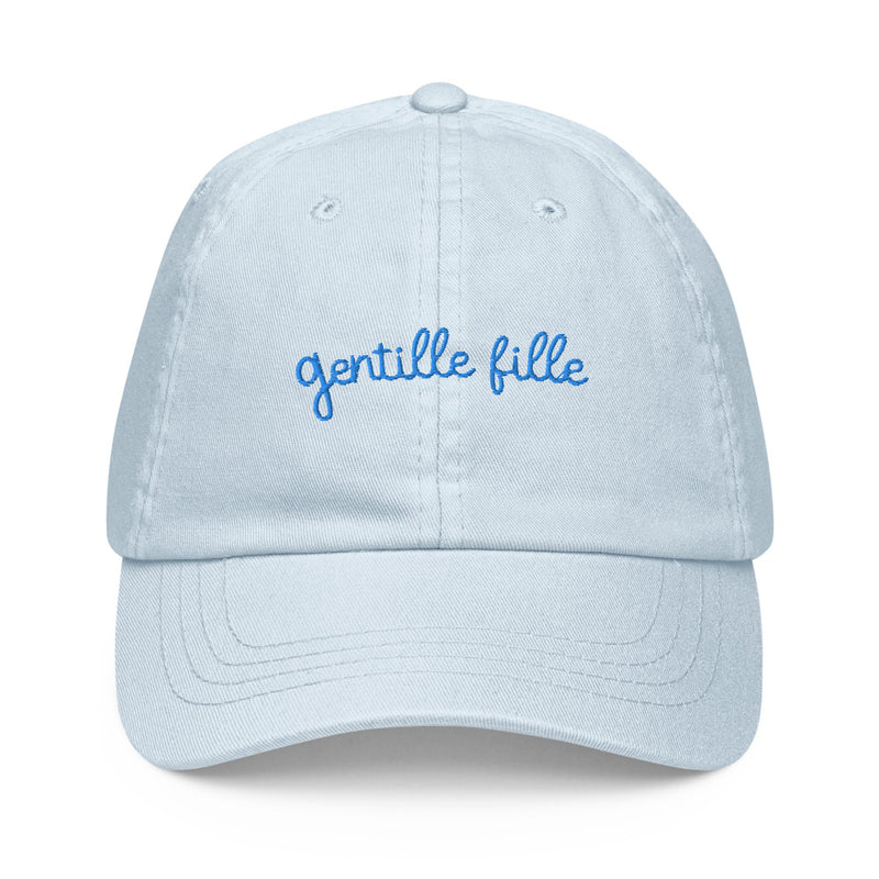 casquette brodée gentille fille en pastel bleu