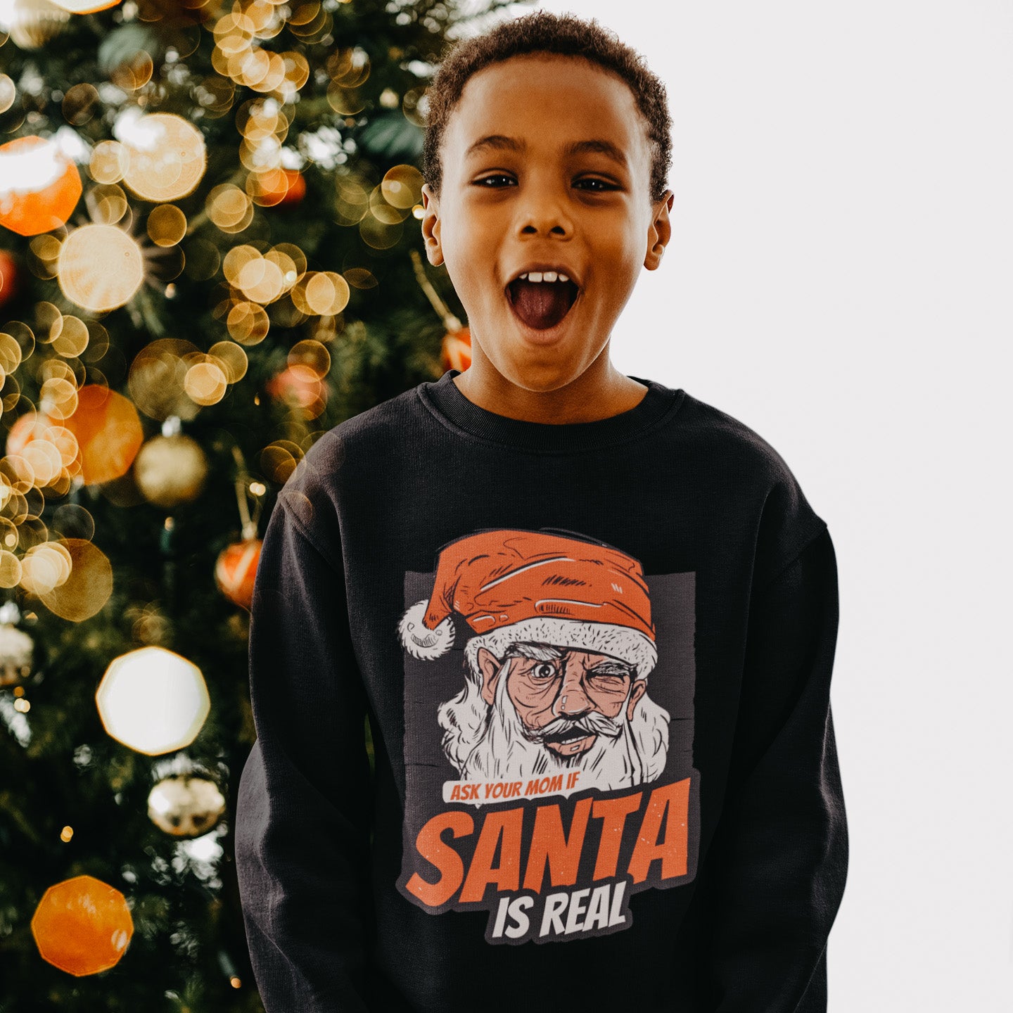 Pull de Noël enfant - ASK YOUR MOM IF SANTA IS REAL
