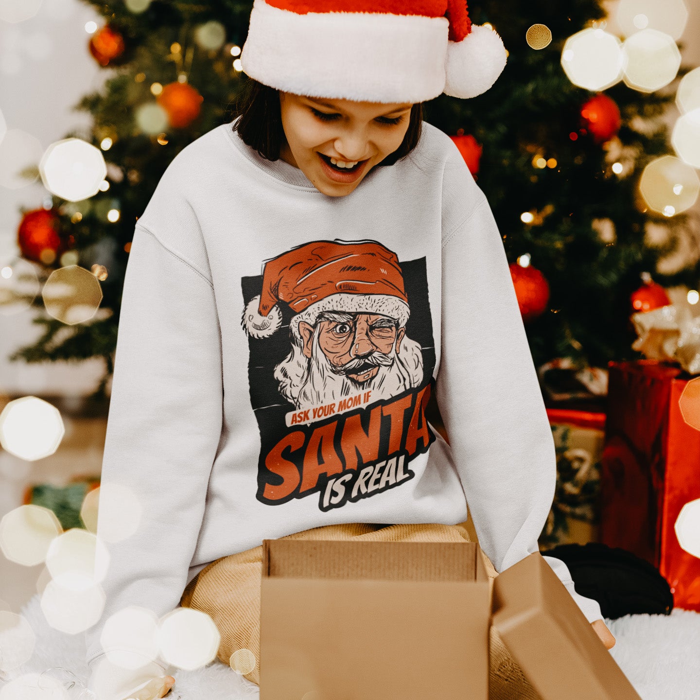 Pull de Noël enfant - ASK YOUR MOM IF SANTA IS REAL